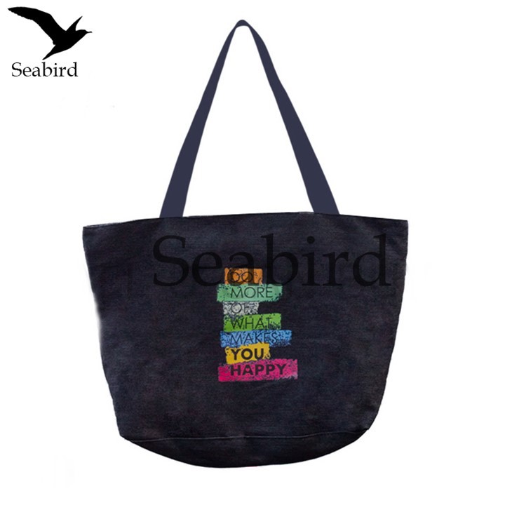 Seabird กระเป๋า กระเป๋าสะพายข้าง ลายตัวหนังสือ กระเป๋าแฟชั่นสีดำ