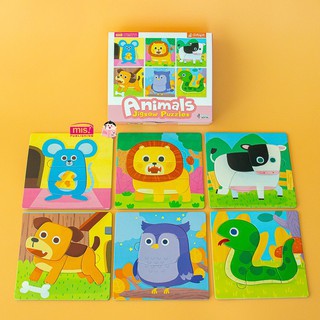 จิ๊กซอว์ภาพสัตว์ Animals Jigsaw Puzzles กระดานจิ๊กซอว์ ของเล่นเด็ก หนังสือเด็ก เป็ดน้อยหมวกแดง เต่าซ่าส์