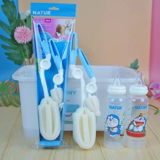 Natur เนเจอร์ แปรงล้างขวดนมและจุกนม แบบฟองน้ำ และแบบไนล่อน ด้ามหมุน360องศา