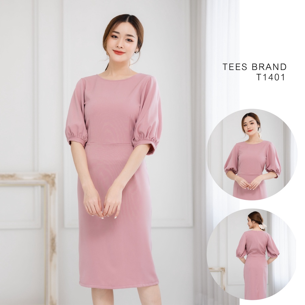 TEESBRAND T1491 ชุดทำงานสีดำ ทรงบาน เสื้อคอกลม แขนตุ๊กตา