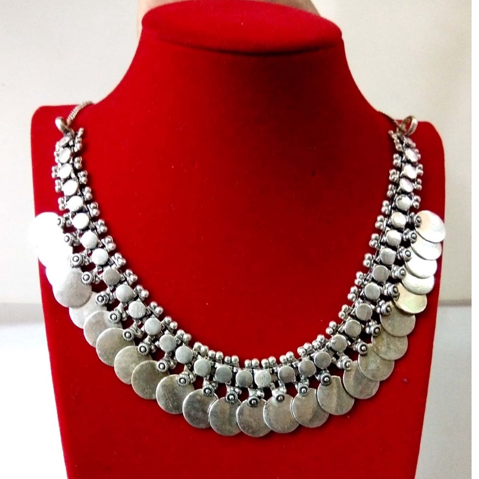 Indian CHOKER COINS NECKLACE SILVER - DESIGN 3