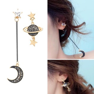 KPOP Women Asymmetric Moon Star Planet Drop Crystal Dangle Earrings Jewelry