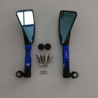 กระจกเเต่ง ทรง 3 เหลี่ยม มีเนียม CNC ขาสั้น สีน้ำเงิน