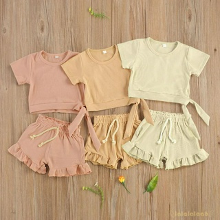 Laa6 - Newborn เสื้อยืดแขนสั้น + กางเกงขาสั้นสําหรับเด็กผู้หญิง 2 ชิ้น