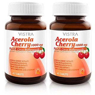 Vistra Acerola Cherry 1000 mg 45 เม็ด (2 ขวด) วิสทร้า อะเซโรลาเชอร์รี่ 1000 มก.x2ขวด