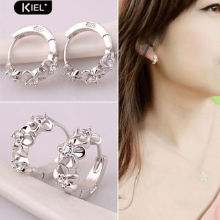 Kiel ดอกไม้หวาน 925 ชุบเงินสเตอร์ลิงตุ้มหู Rhinestone Huggie