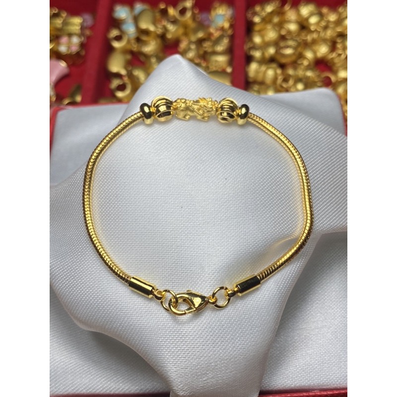 กำไลข้อมือปี่เซียะลายกระดูกงู ทองแท้99.99% ส่งพร้อมกล่องแดง(B060)