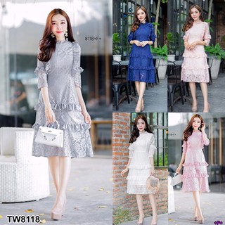 J8118 Dress เดรส ลูกไม้ แต่งระบายเรเยอร์ สอบถามก่อนสั่งซื้อ