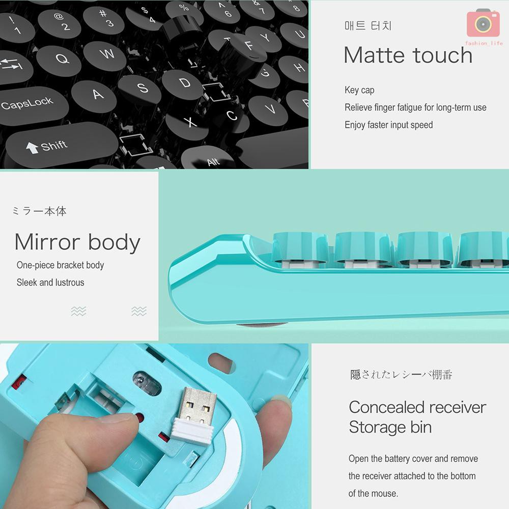 Fash Hxsj K67 Wireless Keyboard Mouse Set 2 4g Wireless Retro Round Suspension Keycap Keyboard Mouse Set Usb Interface ค ณภาพส ง