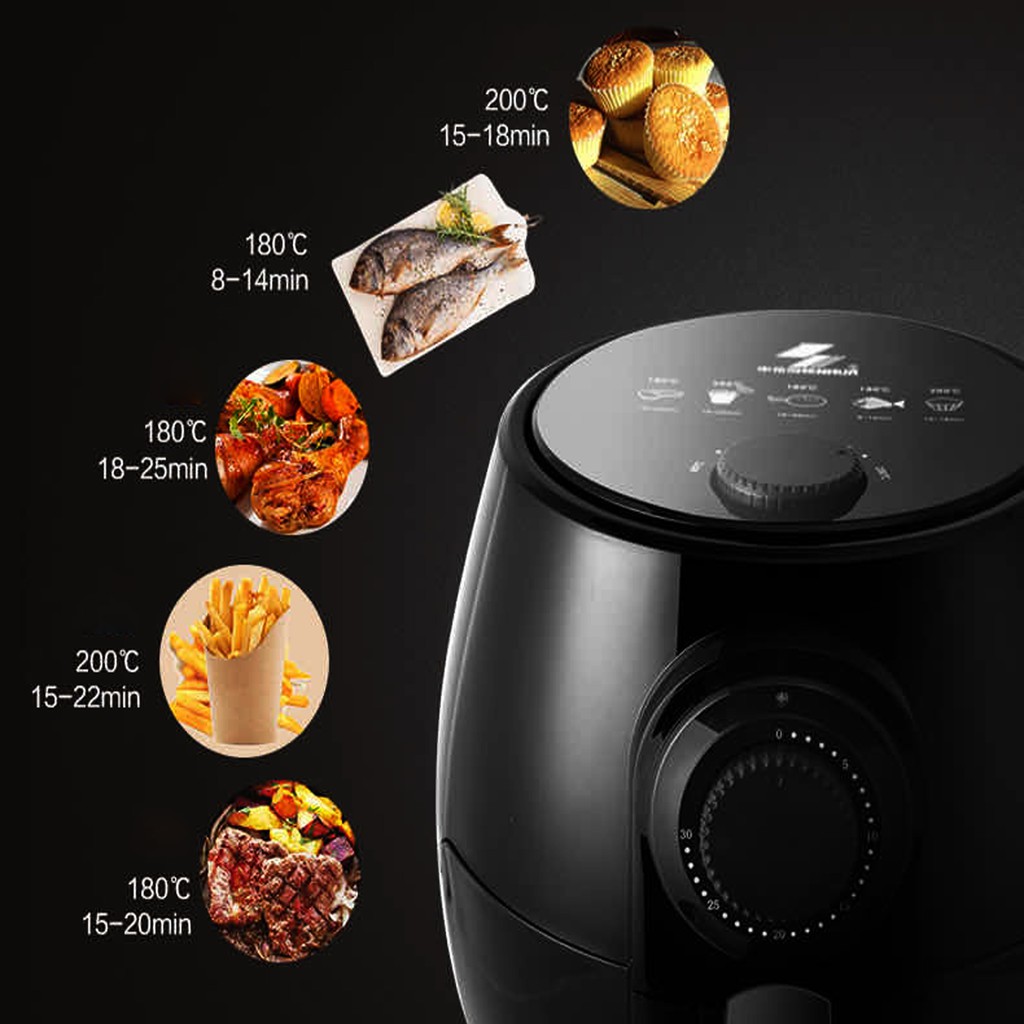 สีดำหม้อทอดไฟฟ้าไร้น้ำมัน หม้อทอดเพื่อสุขภาพ หน้าจอ LED Ozoopu Air Fryer 4.5L