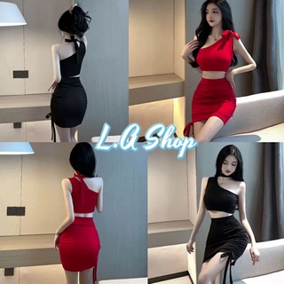 L.A Shop ​พร้อมส่ง ชุดเซ็ต เสื้อสายเดี่ยว+กระโปรงไหมพรม 2สีสุดเซ็กซี่ "11113"