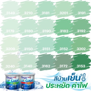 Beger คูลออลพลัส สีเขียวมิ้น ฟิล์มด้าน ภายนอก+ภายใน ขนาด 1L สีทาบ้าน สีบ้านเย็น เกรด 10 ปี สีเขียวมิ้น