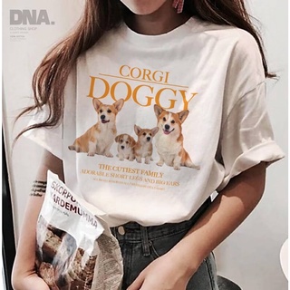 เสื้อยืดคอกลมดีเทลลายคอร์กี้ CORGI