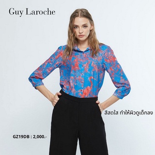 Guy Laroche เสื้อผู้หญิง เสื้อเชิ้ตผู้﻿หญิง เสื้อเชิ๊ตลายพิมพ์เอกลักษณ์โดดเด่นทรงหลวมแขนยาว ดีเทลผ่าพอดีข้อศอก(GZ19DB)