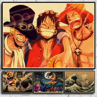 โปสเตอร์กระดาษคราฟท์ พิมพ์ลาย One Piece สไตล์วินเทจ สําหรับตกแต่งผนังบ้าน ห้องนั่งเล่น