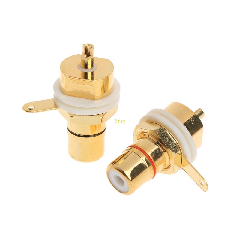 2Pcs  Gold  Metal  Female Phono Jacks Panel Mount Chassis Connectors
