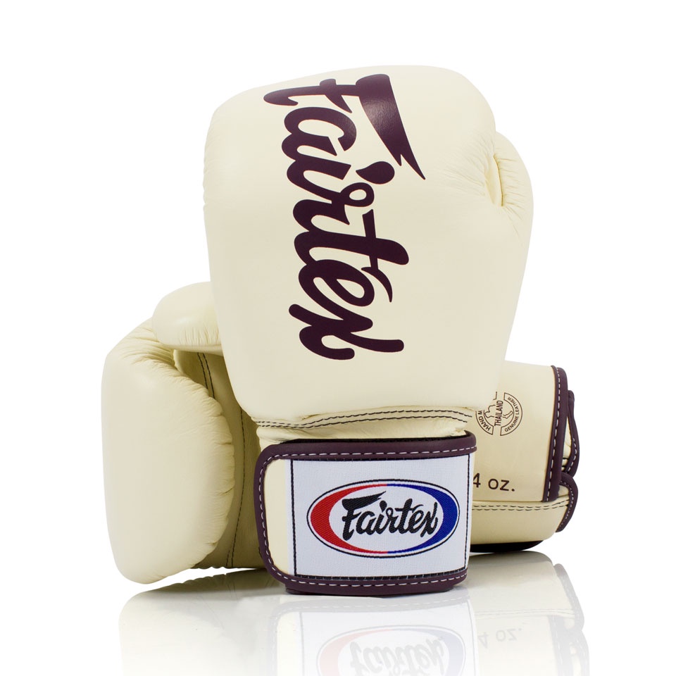 นวม Fairtex Boxing Gloves BGV19 DELUXE TIGHT-FIT GLOVES Khaki Color นวมชกมวย สีกากี หนังแท้