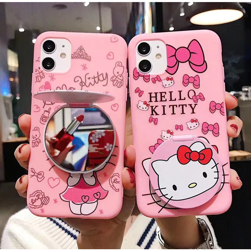 เคส VIVO Y22 Y22S Y21 Y21S Y21T T1X Y20 Y20S Y19 Y17 Y16 Y15 Y15S Y12 Y12S Y12A Y11 Y02S Y01 Y01A Y91C Y1S Y50 Y35 Y33S Y33T Y31 Y30 S1 Pro V27 V25 V19 4G 5G 2020 2021 2022 Hello Kitty Soft Case With Mirror Stand