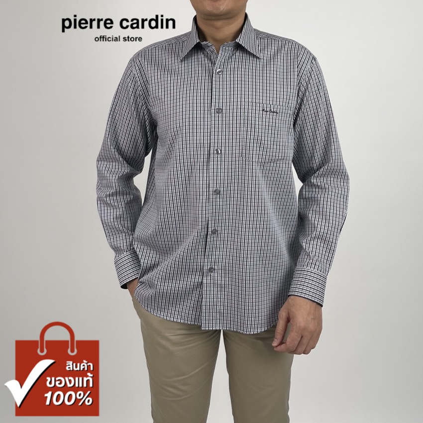 Pierre Cardin เสื้อเชิ้ตแขนยาว Basic Fit รุ่นมีกระเป๋า ผ้า Cotton 100% [RHC2899-BL]
