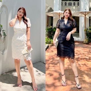 เดรสลูกไม้ สาวอวบใส่แล้วผอมมาก M-4XL ใหญ่กว่านี้ สั่งตัดได้ รุ่นBella