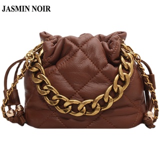 JASMIN NOIR Lattice Pleated Bucket BagChain Handle Womens Handbag Luxury Shoulder Bag