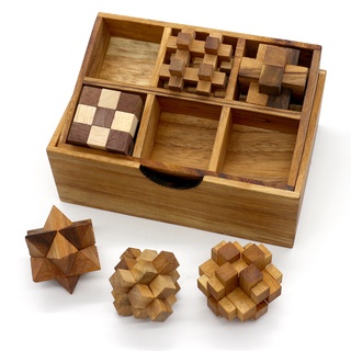 ชุดเกมไม้ 6 Games in a wooden box ของเล่นไม้ฝึกสมอง ของเล่นไม้เสริมพัฒนาการ interlocking puzzle 3d wooden game for adult