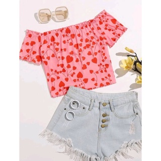 พร้อมส่ง SHEIN เสื้ิอครอป มีแขน โชว์ไหล่ ของใหม่ สั่งจากเว็บ