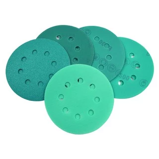 10PCS 5Inch8hole 125 มม.กระดาษทราย WetDry Hook Loop Flocking สีเขียวแผ่นขัด 60-2000