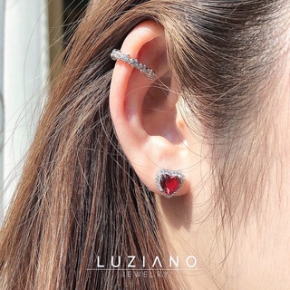 ❤️ Ruby Heart Earring - จัดส่งเร็ว ต่างหูรูปหัวใจประดับพลอยแดง เงินแท้ 925 ใส่ติดหู ใส่ออกงาน เพชรสังเคราะห์เทียบเพชรแท้