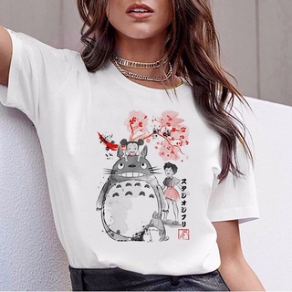 ชุดเซ็ต 2 ชิ้น - เสื้อยืดตลก totoro วิญญาณออกไปเสื้อยืดผู้หญิงสตูดิโอจิบลิการ์ตูนอะนิเมะหญิงเสื้อยื