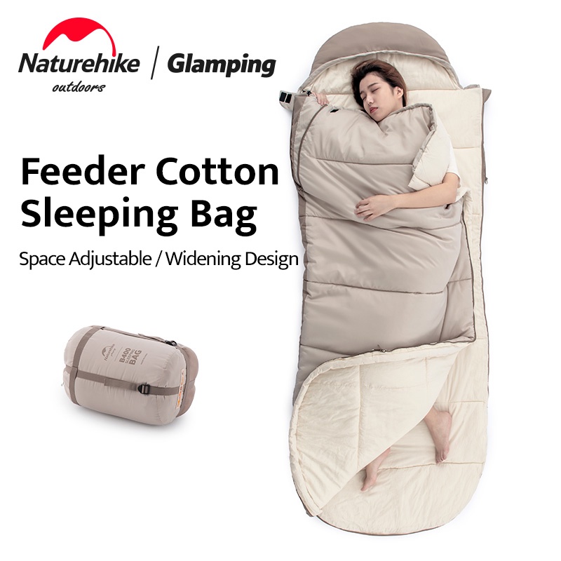 Naturehike ถุงนอนผ้าฝ้าย กว้าง 85 ซม. พร้อมฮู้ด B180 B300 B400 สําหรับกลางแจ้ง