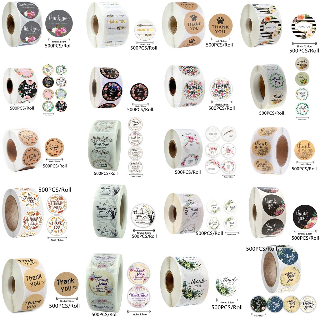 สติ๊กเกอร์ลาย Thank You ดอกไม้ 1 นิ้วสําหรับตกแต่งเครื่องเขียน 500 ชิ้น