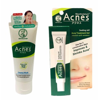 Set เซทคู่ปราบสิว MENTHOLATUM ACNES WASH 50G &amp; ACNE TREATMENT GEL18G เมนโทลาทั่ม แอคเน่ส์ วอช 50 กรัม&amp;แอคเนส์ เจล18กรั