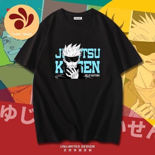 คอลูกเรือเสื้อยืดคอกลมมหาเวทย์ผนึกมาร jujutsu kaisen โกโจซาโตรุ เสื้อยืด♠♕☃คำสาปกลับไปสู่สงครามเสื้อผ้าอะนิเมะอุปกรณ์ต่อ