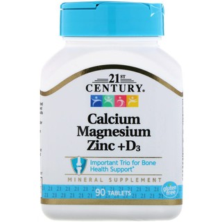 21st Century, Calcium Magnesium Zinc + D3, 90 Tablets ช่วยให้กระดูกและฟันแข็งแรง