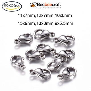 Beebeecraft 100~200pcs 304 Stainless Steel Lobster Claw Clasps 6/7/8/9/10/11/12/13/15mm Manual Polishing for Jewelry Making