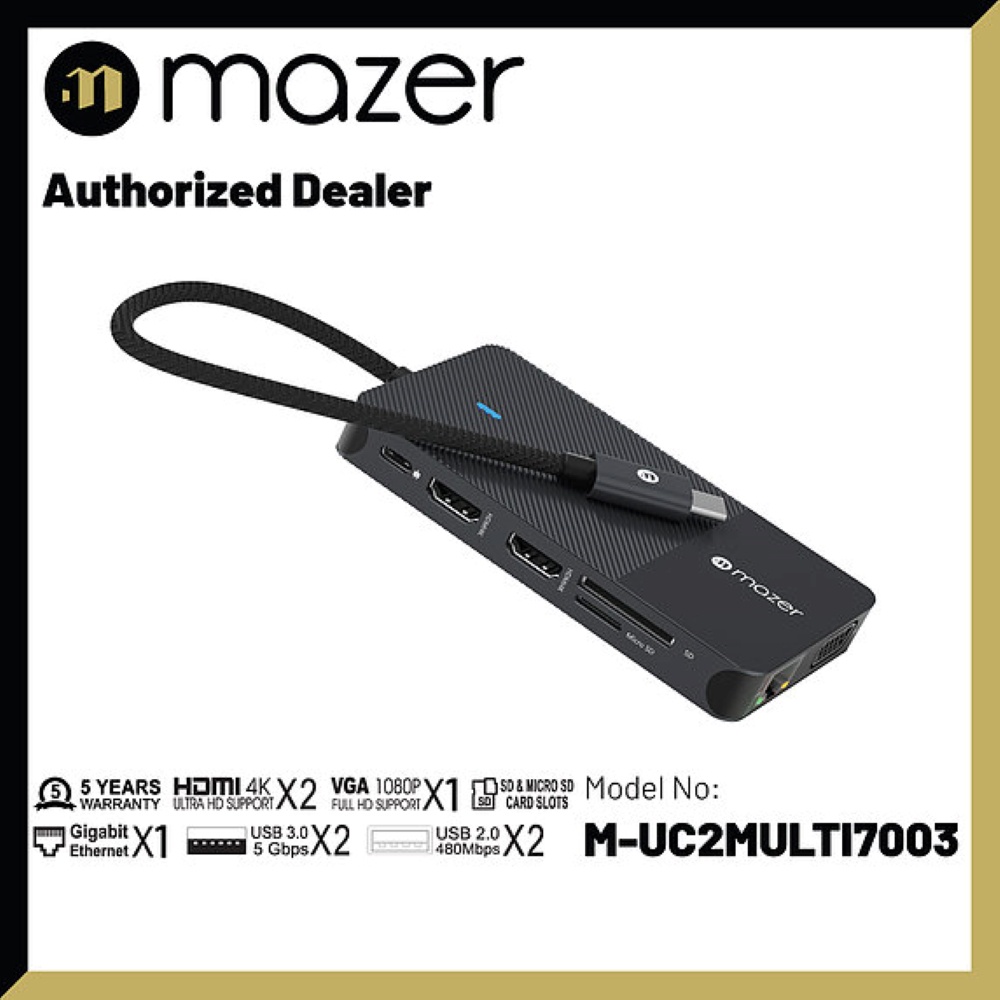 Mazer มัลติมีเดียฮับ USB C Multimedia Pro Hub 11-in-1 Black Edition รองรับ Mac M1, ไอแพด Pro, Windows 10/11, Samsung DEX