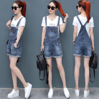 💗overalls เอี๊ยมกระโปรงยีน กางเกงแขวน กางเกงชิ้นชิ้นเดียว/ชุดเซท ยีนส์หลวม จั๊มสูทขายาวผ้าเดนิม กางเกงทรงเอี๊ยม