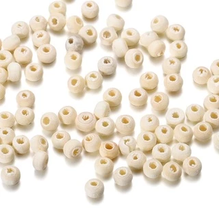 St.kunkka 100Pcs 4-30mm ลูกปัดไม้กลม ลูกปัดไม้ธรรมชาติ สีธรรมชาติเป็นมิตรกับสิ่งแวดล้อมลูกปัดไม้หลวมสำหรับการทำเครื่องประดับ DIY