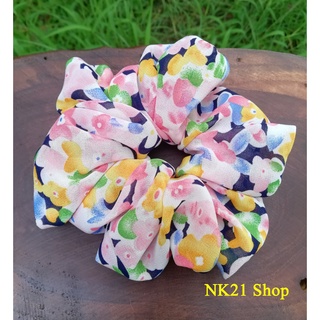 NK21 โดนัทรัดผม หนังยางรัดผม ผ้าชีฟอง สีฟ้าอ่อน ลายดอกไม้ Scrunchies,Scrunchy,Hair accessories,Elastic hair tie