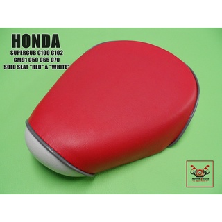 HONDA SUPERCUB C50 C65 C70 C90 C100 C102 SINGLE SEAT "RED" &amp; "WHITE" with "GREY" TRIM  //  เบาะ เบาะเดี่ยว สีแดง ขอบเทา