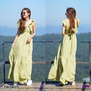 Maxi Dress เดรสยาว คอเหลี่ยม ดีเทลระบายแขน WS14025