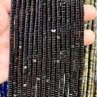 อาเกตดำ Black Agate ทรงกระบอกสั้น 2*4 mm เส้นยาว เกรด A