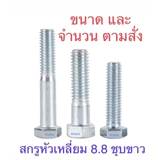 สกรูหัวเหลี่ยม 8.8 ชุบขาว ขนาดและจำนวน ตามสั่ง M12 เกลียว 1.75 ยาว 30 ( 1 ตัว ) ชุบขาว