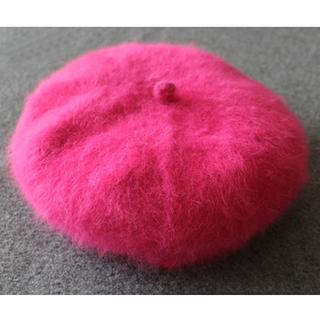 Fur beret beanie hat (rose red)