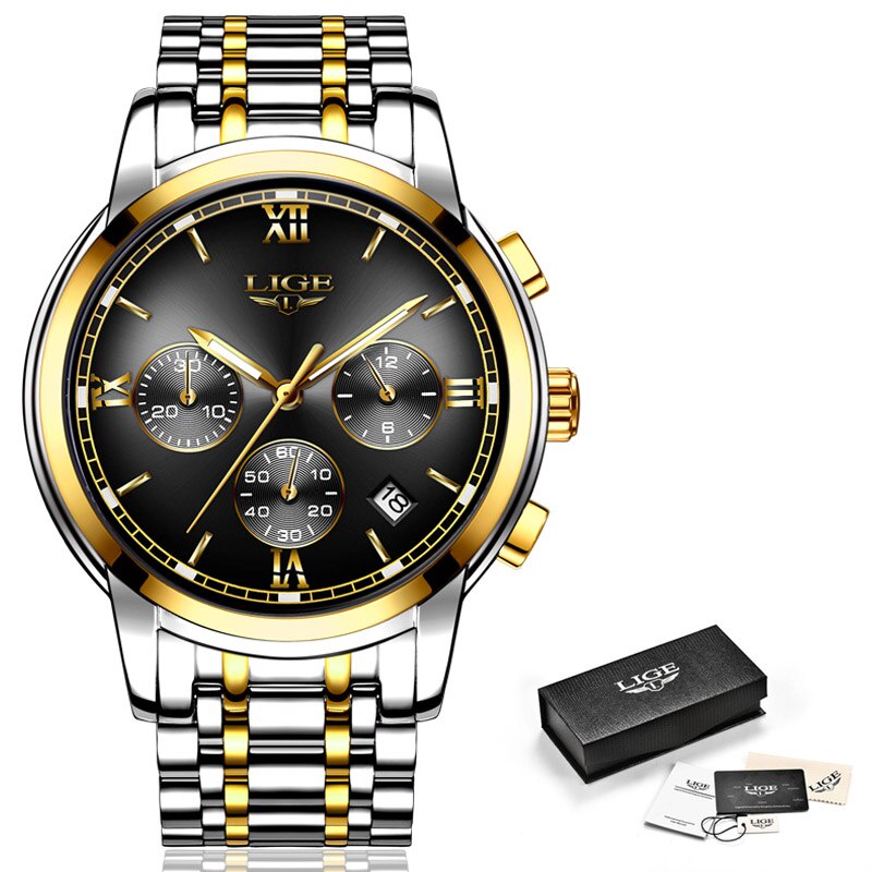 Montre Homme Watch Men Luxury Brand LIGE Chronograph Men Sport Watch Waterproof Full Steel Quartz Men