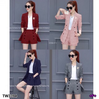 J3394 Set Blazer Suit สูท แขนยาว ผ้าทอ กางเกงแต่งกระดุม