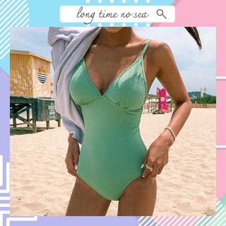 🌊🇹🇭 ชุดว่ายน้ำวันพีชสีเขียว สายปรับได้ สไตล์เกาหลี Basic not basic รุ่น Strappy One Piece Swimsuit