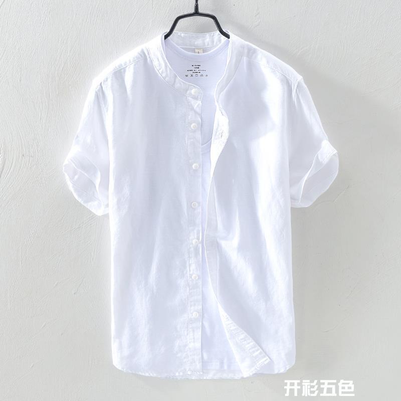 2020จุดใหม่ล่าสุดสายฟ้าส่งเสื้อเชิ้ตผ้าลินินผู้ชายแขนสั้นคอปกฤดูร้อนส่วนบางหลวมผ้าฝ้ายและผ้าลินินเสื้อเชิ้ตสีขาวผู้ชายขนาดเล็กสดเสื้อเชิ้ตนิ้วบาง