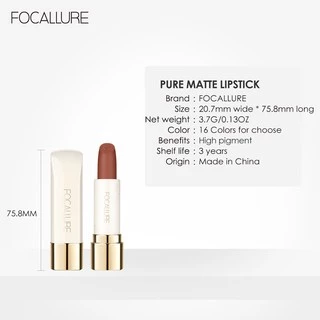 Focallure Natural #JasmineMeetsRose Matte Lipstick - เม็ดสีสูงติดทนนาน กันน้ำ น้ำหนักเบา ไม่จับเป็นก้อน นุ่มเนียน